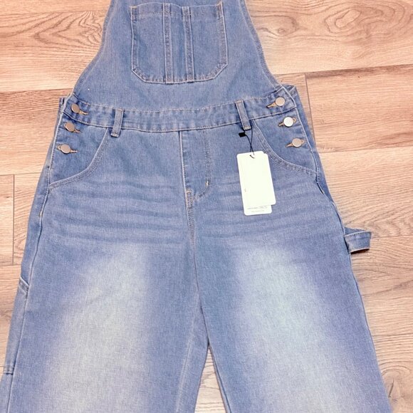 Dazy Womens Wide Leg Denim Bib Overalls Size L Blue Jean Farmcore Garden Faded - Picture 4 of 15